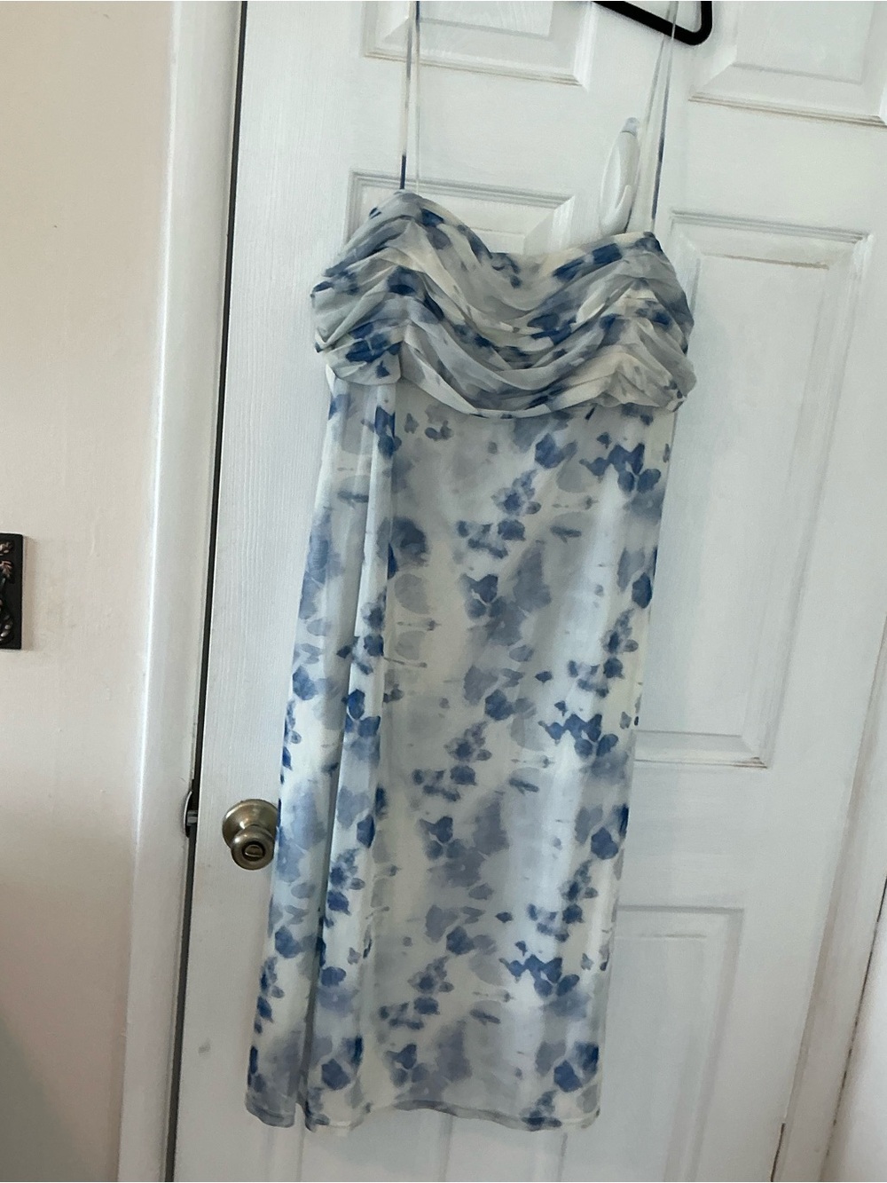 Blue Floral Slip Dress with Draped Bodice